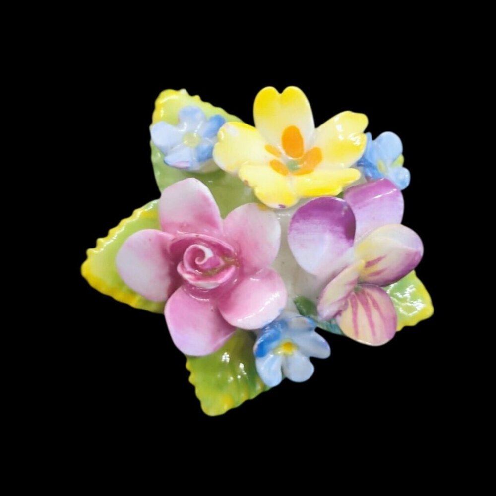 Vintage Artone England Bone China Flower Bouquet Brooch Multi Colored 1 3/4"